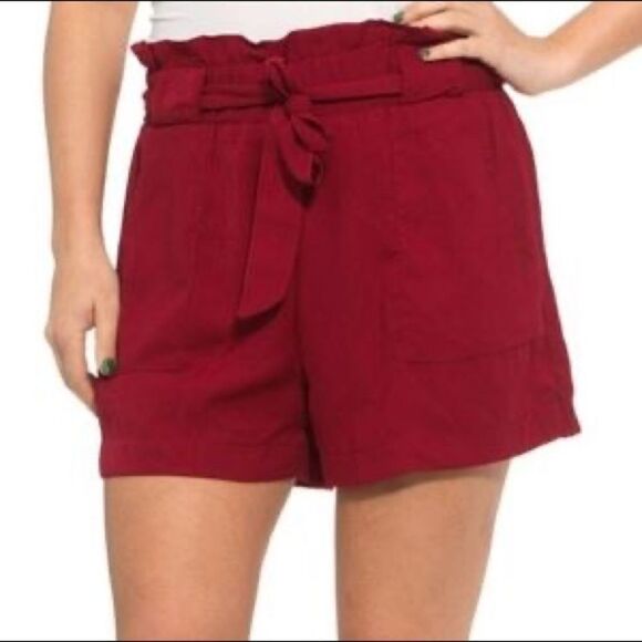 Wine Colored High Waisted Paper Bag Shorts-Medium - Picture 4 of 12